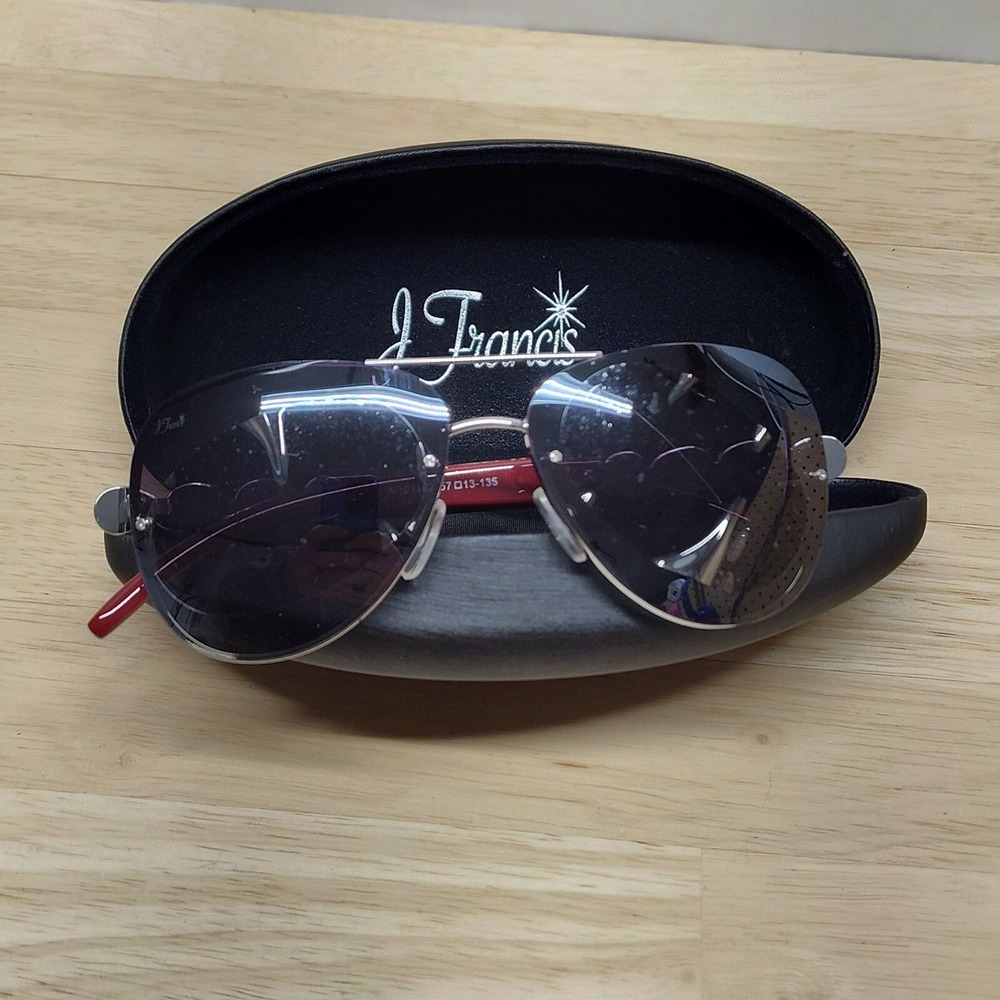 J Francis Sunglasses aviator red pearl arms fashion faux accessory 13-135